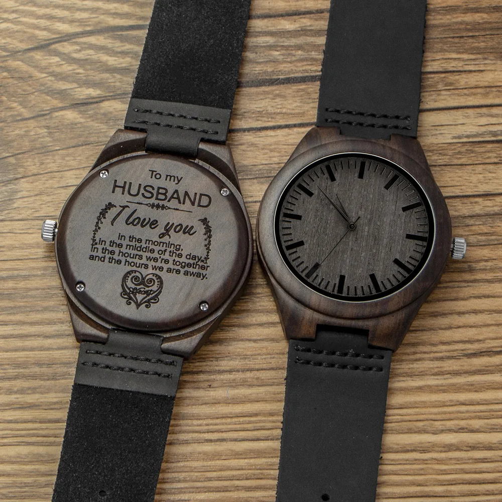 Деревянные мужские часы с гравировкой для мужа и сына натуральные эбеновые