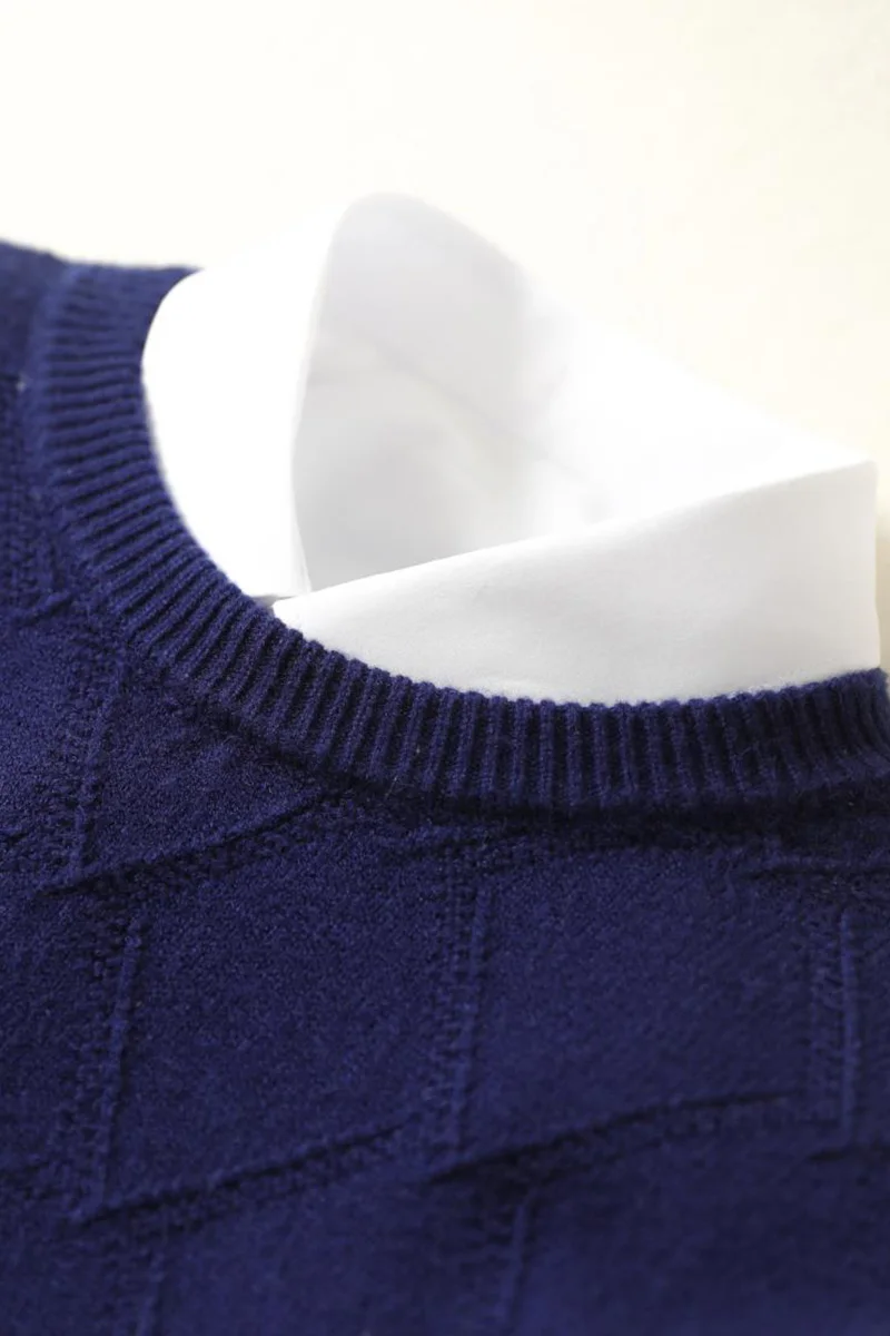 cashmere men's sweater 3XL thick autumn and winter diamond knit business pullover high quality increase solid color base | Мужская