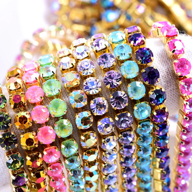 1 ярд ааааа качество мокко неоновое Стекло Стразы цепочка Красочные Хрустальные