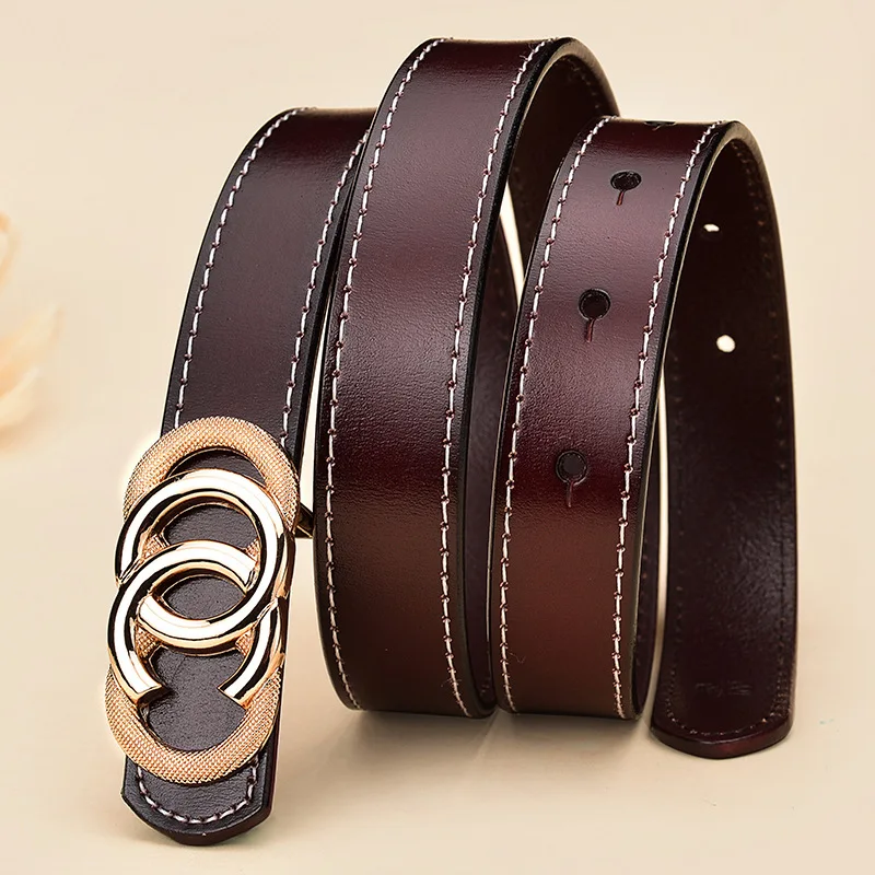 

Hot sale High Quality Fashion Female Waistband Luxury Designer Smooth Buckle Belts Genuine Leather Female Jeans Belt 2.3cm