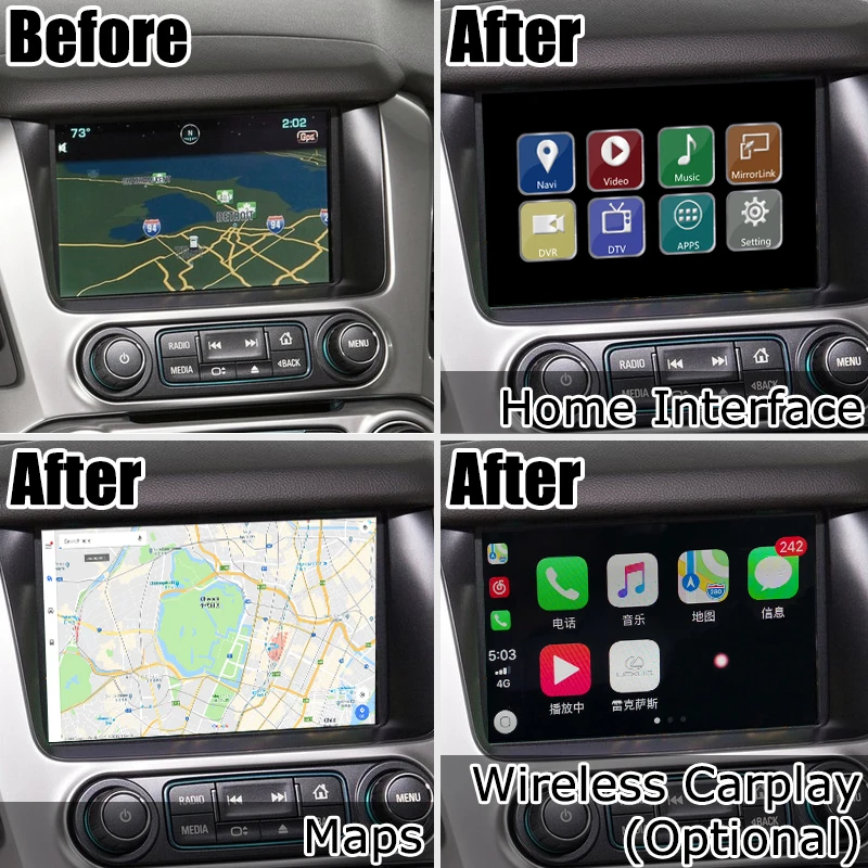 Коробка интерфейса Android / carplay для Chevrolet Suburban Tahoe 2015 GPS навигация видео интерфейс