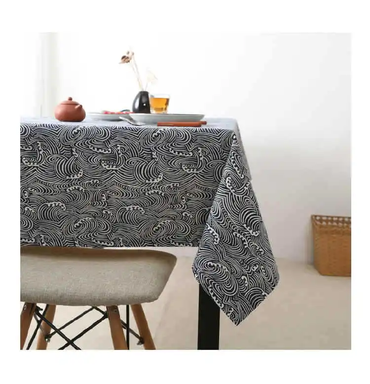 Япония стиль хлопок лен темно синий Lchthyosis скатерть открытый рябь Страна Свадьба