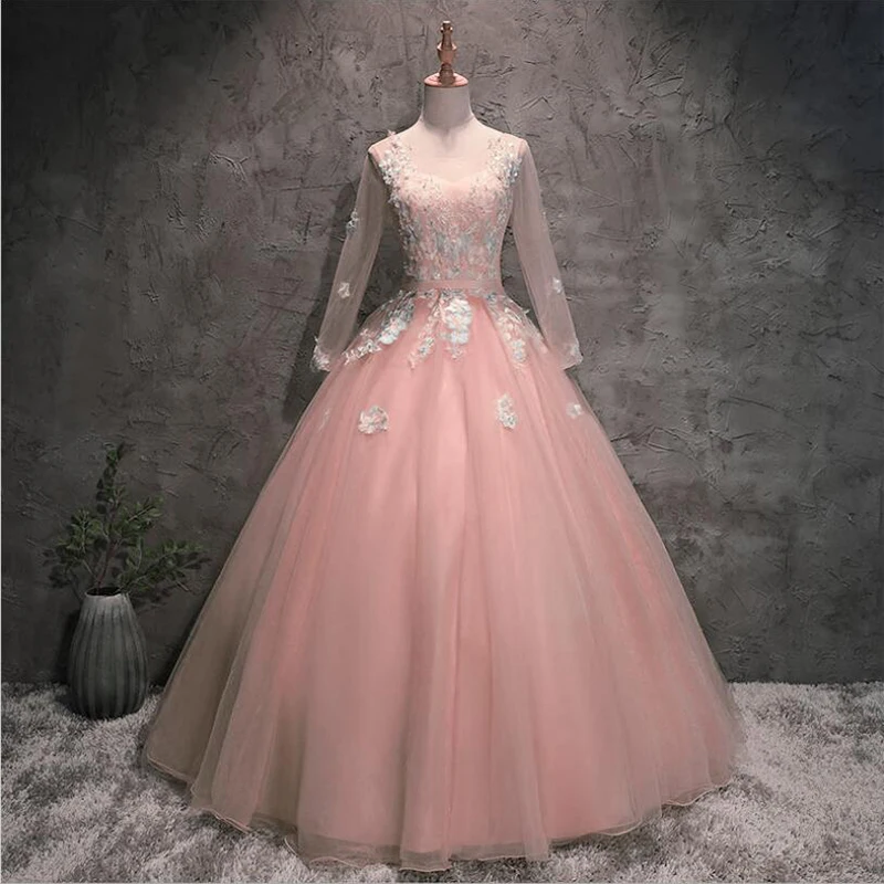 Бальные платья новинка розовый желтый Тюль с цветочной аппликацией Vestidos De 15 Anos 16