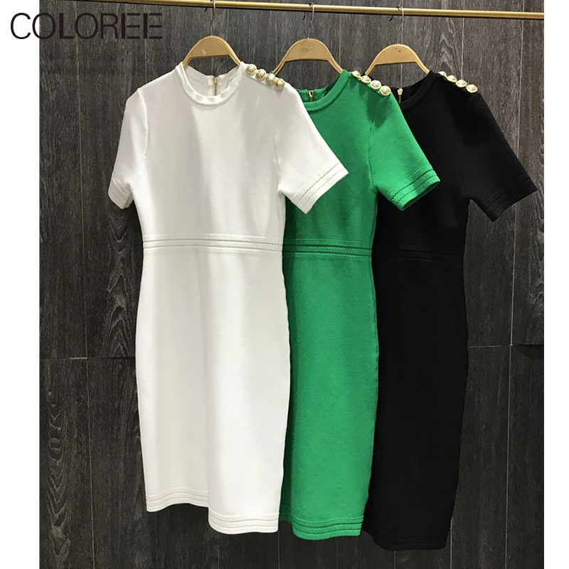 

Vintage Green/white/black Knitted Sweater Women 2022 Summer Runway Casual O-neck Short Sleeve Midi Dress Vestidos