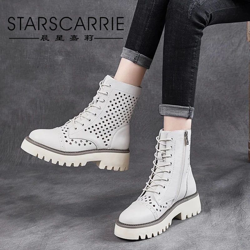 

Крутые кожаные сапоги; Новинка 2021 года; Сезон весна-лето; Женская обувь с вырезами на толстой подошве; Повседневные Ботинки Martin