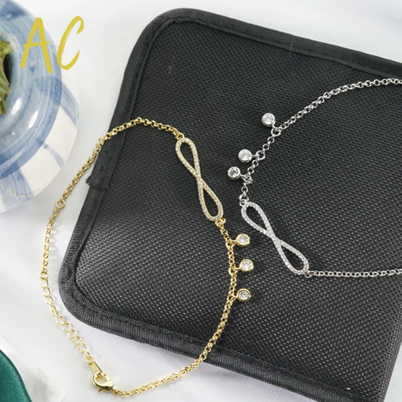 

Fashion Gold Plated Zircon Infinity Bracelets On Hand Lobster Clasp Exquisite Adjustable Bracelets For Woman Jewelry Gift