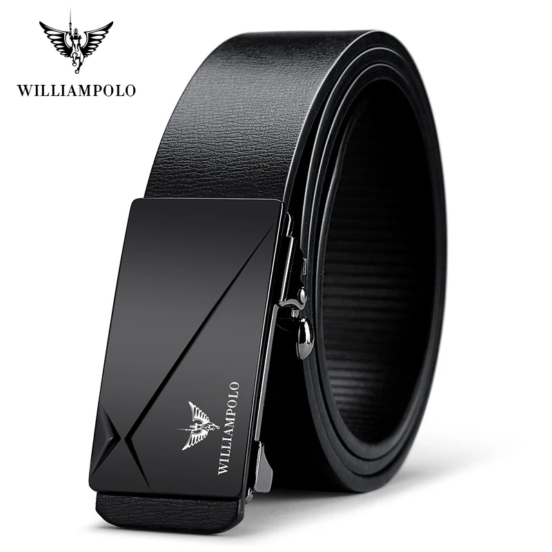 WILLIAMPOLO Cow Genuine Leather Men's Belt Cowhide Straps For Male Automatic Buckle Belts For Men Alloy Buckle POLO18168P