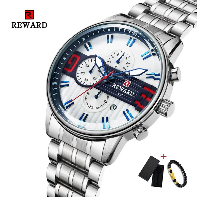 

REWARD Chronograph Military Sport Watches Men Top Brand Luxury Men's Analog Clock Male Full Steel Quartz Wristwatch Gift For Men