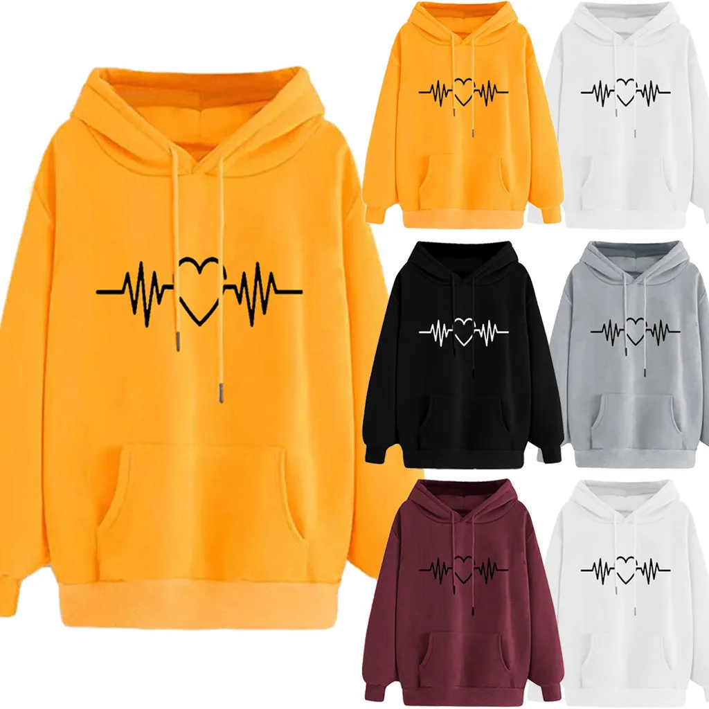 Толстовка с капюшоном и принтом сердца модный однотонный свитшот в Корейском