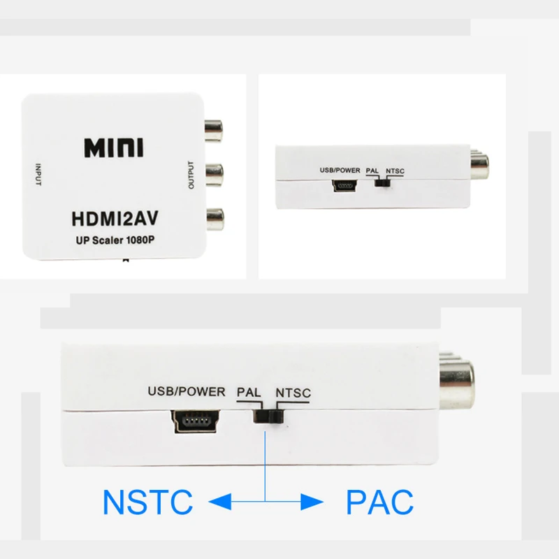 Мини HDMI к RCA AV CVSB L/R видео AV/RCA CVBS адаптер HDMI2AV конвертер коробка компьютера HD 1080P
