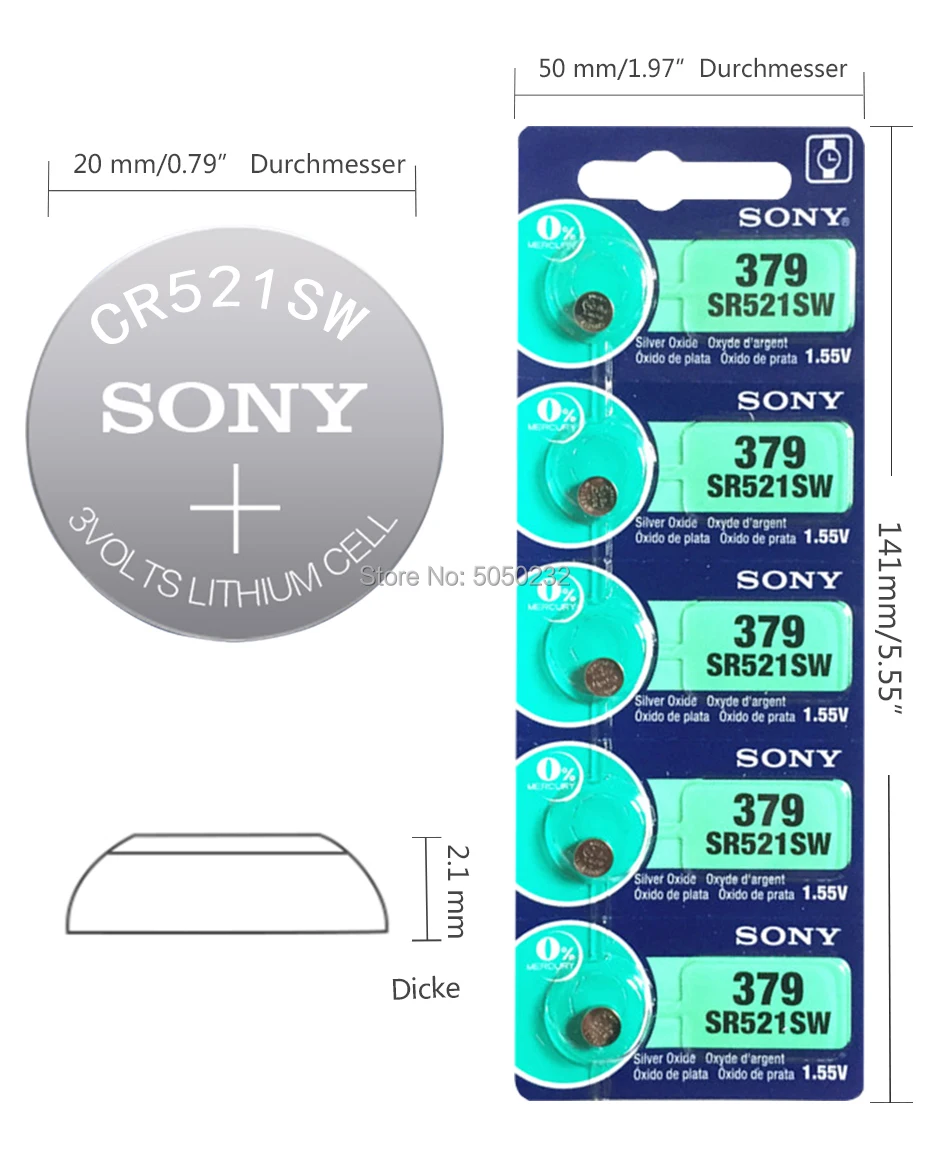 2 шт для SONY батареи часов 1 55 V 379 SR521SW D379 SR63 V379 AG0 Серебряная оксидная кнопка монет