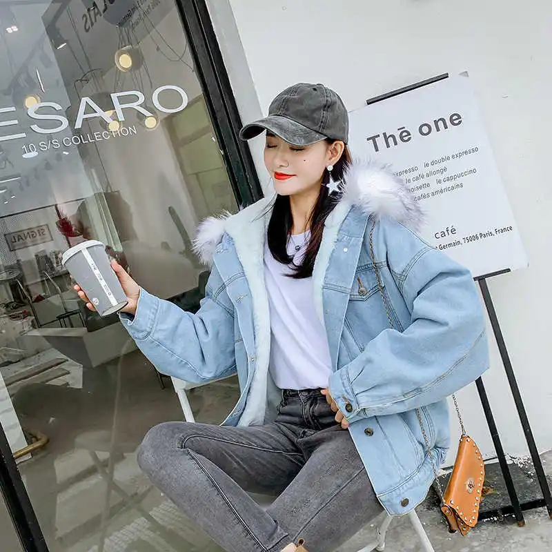 

Winter Loose Imitation Rabbit's Hair Denim Jacket Women Befree Harajuku Chaqueta Mujer Veste Femme Streetwear Thickened Clothes