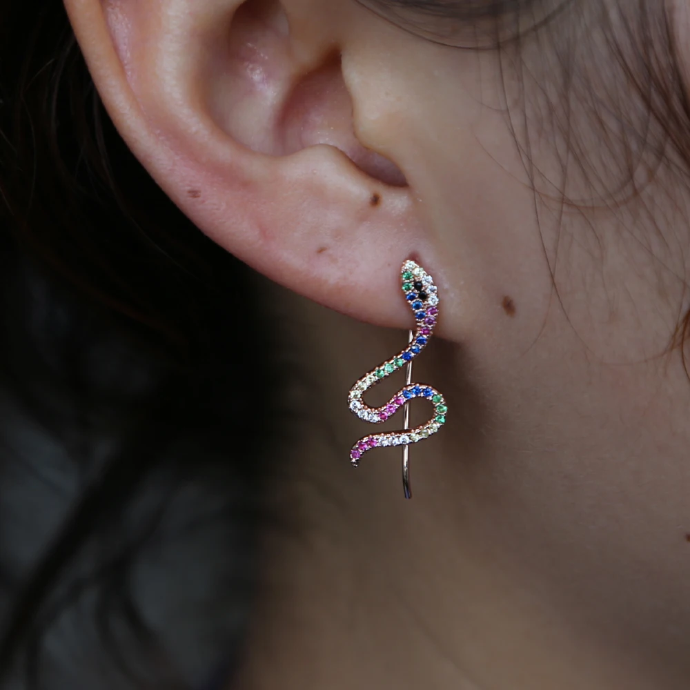 Женские серьги в форме змеи Модные Разноцветные европейском стиле с кубическим