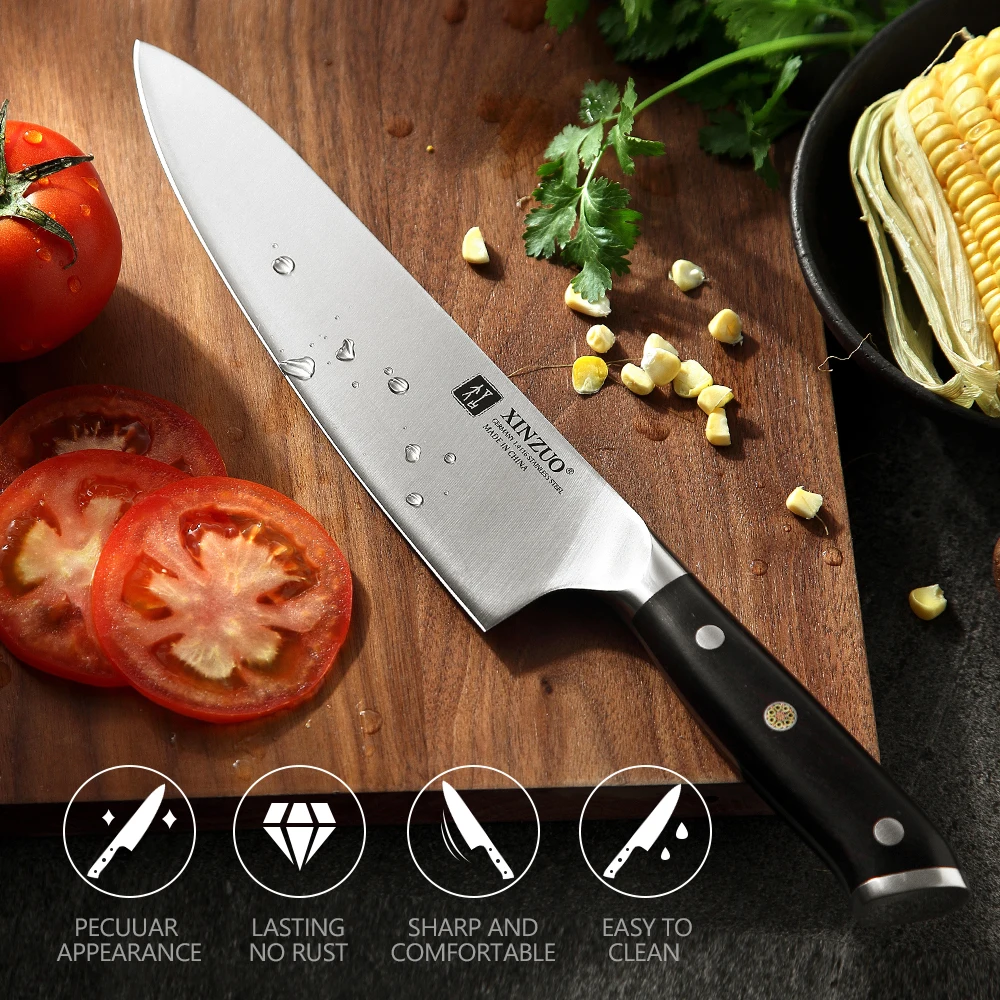 

8.5'' Inch Chef Knife High Carbon Din 1.4116 Slicing Stainless Steel German Kitchen Knivesmeat Tools With Ebony Handle