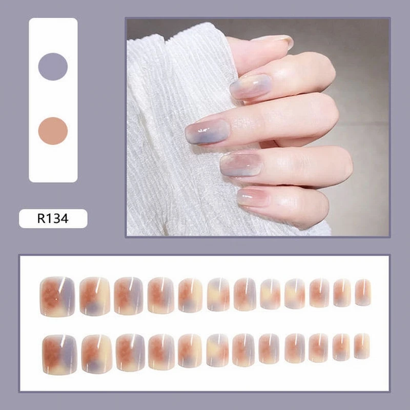 

24pcs Short Length False Nails Fake Fingernails Nail Art Decorations Full Cover Glue Manicure Tools Gel Kit All for Manicure