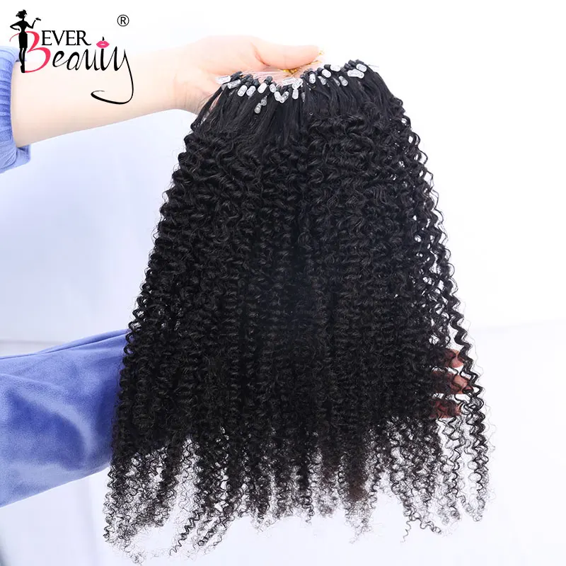 

Afro Kinky Curly Micro Ring Human Hair Extensions Brazilian Virgin Hair Weave Bundles 4B 4C Bead Loop Extensions Ever Beauty