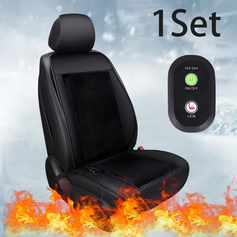 Black 1 set Зимний автомобильный чехол на сиденье с подогревом, теплая подушка для сиденья, высокое качество, 12 В, огнеупорный теплый коврик, накидка, автомобильный стиль, универсальный - Название цвета: Black 1 set