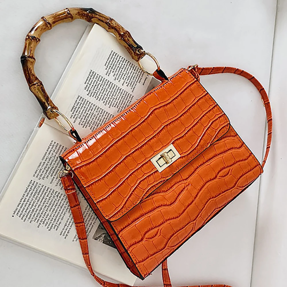 

Simply Crossbody Bags for Women 2021 Ladies Retro Bamboo Travel Small Handbags Leather Solid Color Flaps Simple Messenger Purse
