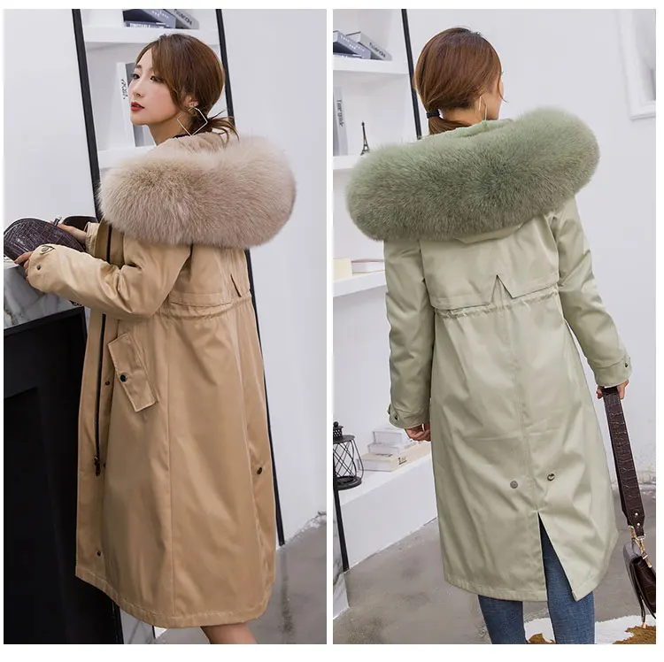 European Style Woman Real Fox Fur Parkas Genuine Natural Rabbit Liner X Long Coat Female Lady Winter Jacket Outerwear Cloth XXXL