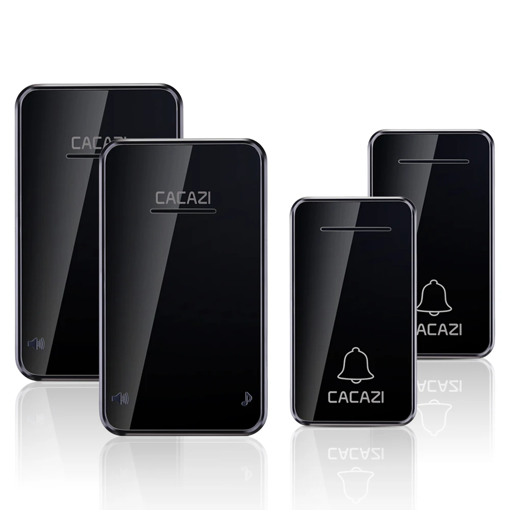 2 button 2 receiver CACAZI автономный водонепроницаемый беспроводной дверной звонок без батареи светодиодный светильник 200 м Домашний Беспроводной звонок с европейской вилкой 1 2 кнопки 1 2 приемника - Цвет: 2 button 2 receiver
