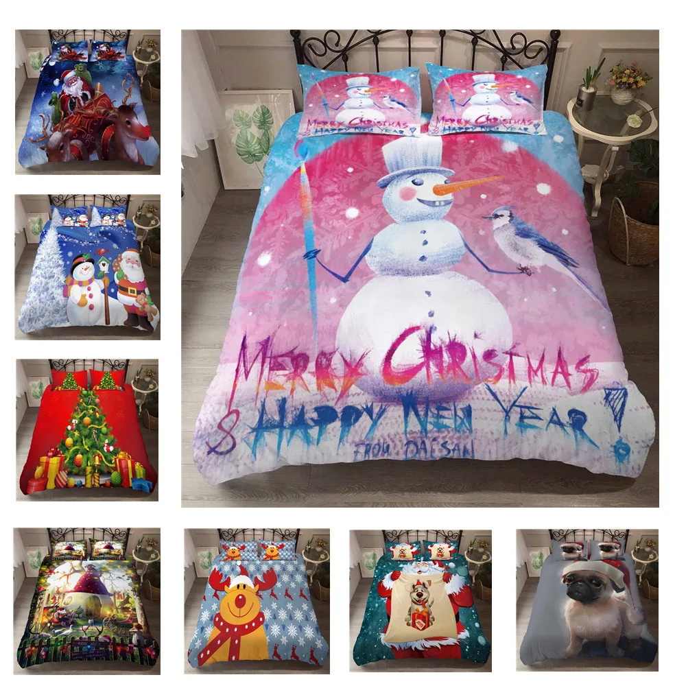 

Home Textiles Christmas Bedding Set 2/3pcs Santa Claus Duvet Cover Set Santa Presents Pattern Comforter Cover With Pillowcase