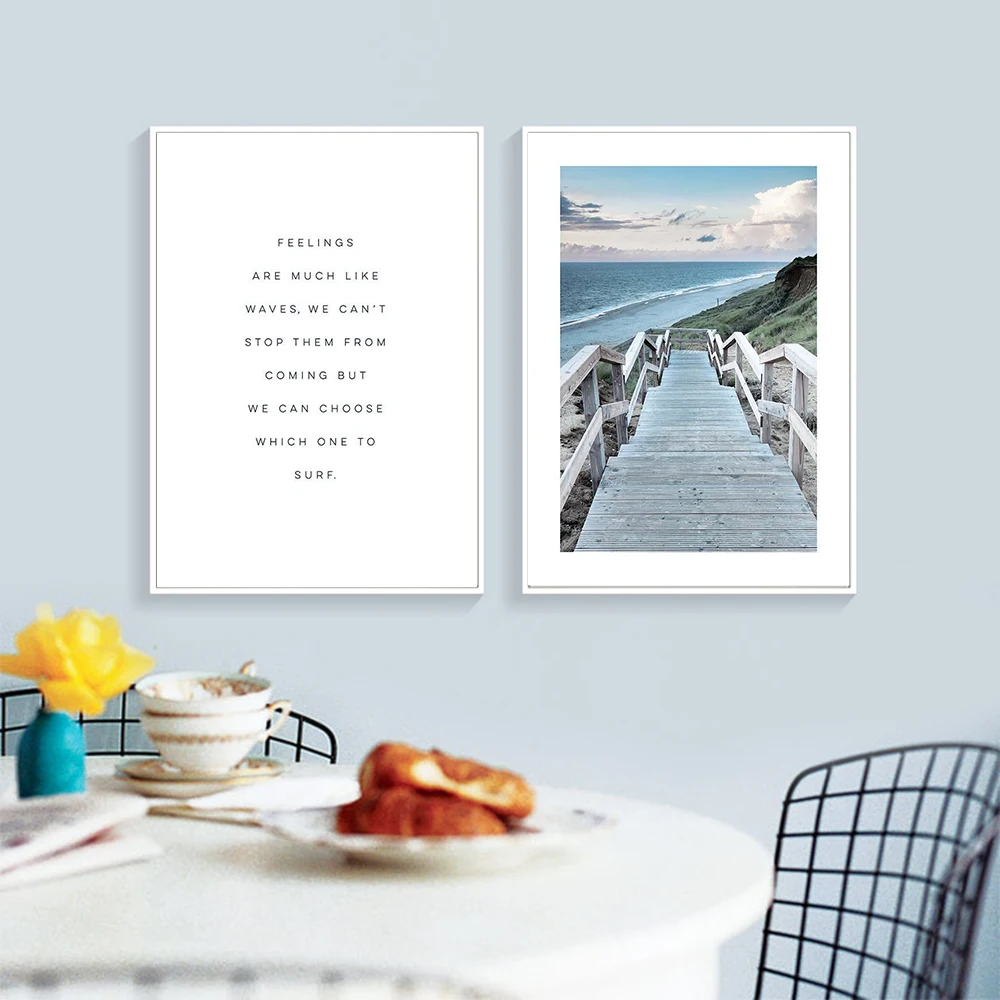 Без рамки скандинавские буквы Картина на холсте морской пейзаж плакаты и принты