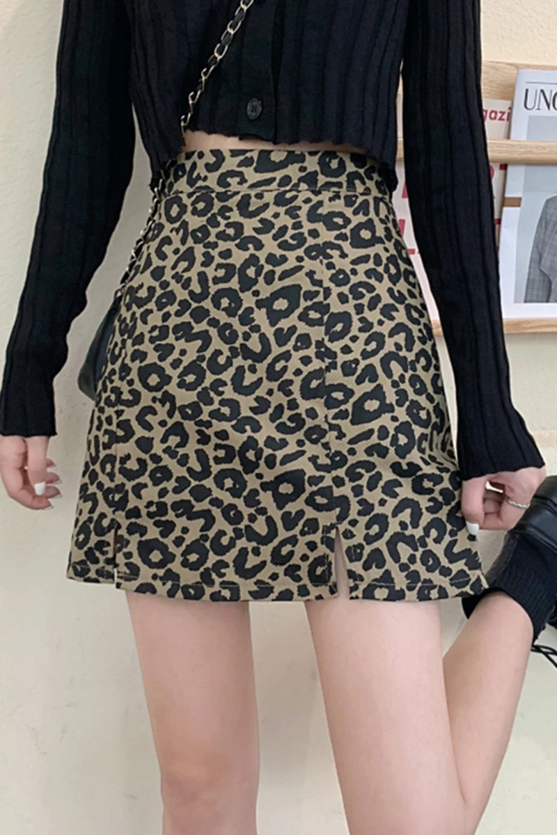 

Half-length skirt female spring 2021 new high-waisted thin skirt all-match A-line skirt leopard print short skirt