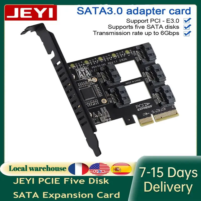 

Карта расширения JEYI PCIE с пятью дисками SATA, карта адаптера с 5 портами для Windows 10/8/Linux