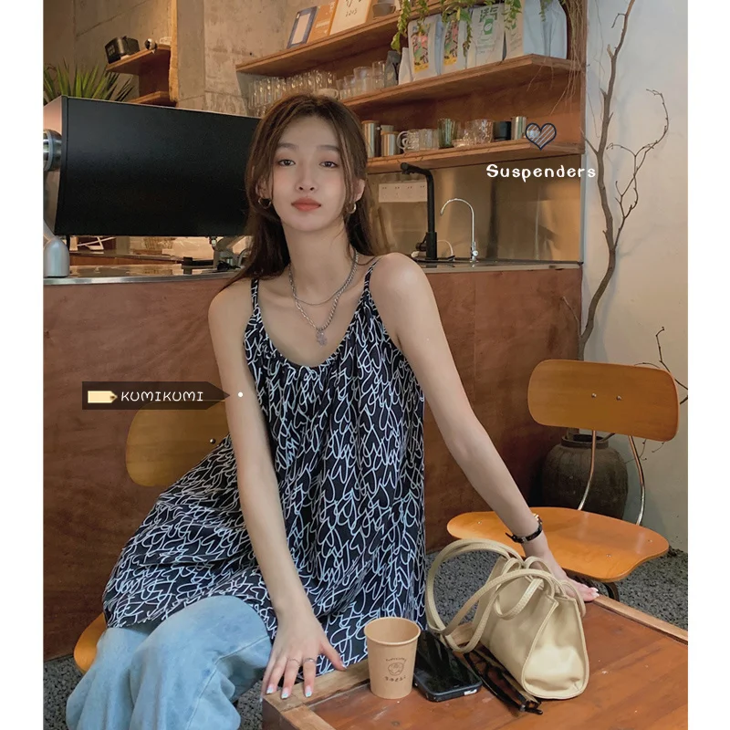 Design Sense Vest Of Love Printing Suspender Women Can Wear Out In Summer Casual And Thin Sleeveless Top |