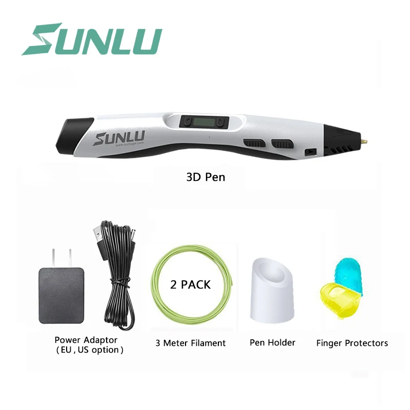 SUNLU 3D Ручка SL-300 Лучший DIY подарок с заправкой PLA/ABS нити 1,75 мм с Умной печатью ЖК-экрана белого цвета