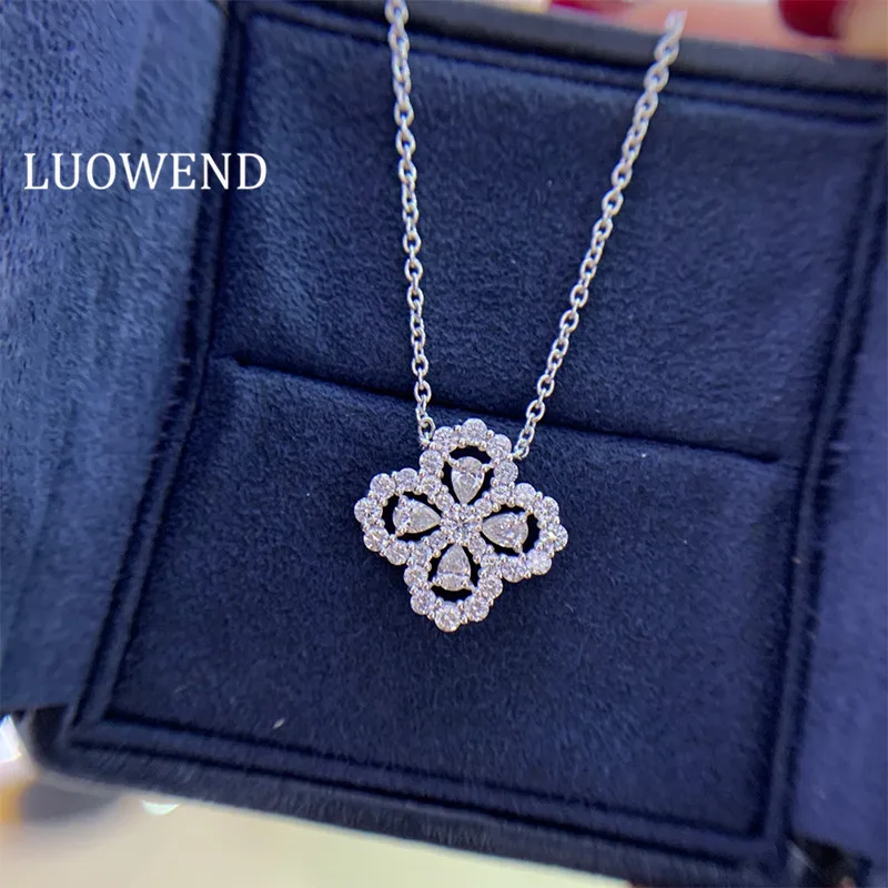 LUOWEND 100% 18K ожерелье из белого золота с подвеской настоящего натурального