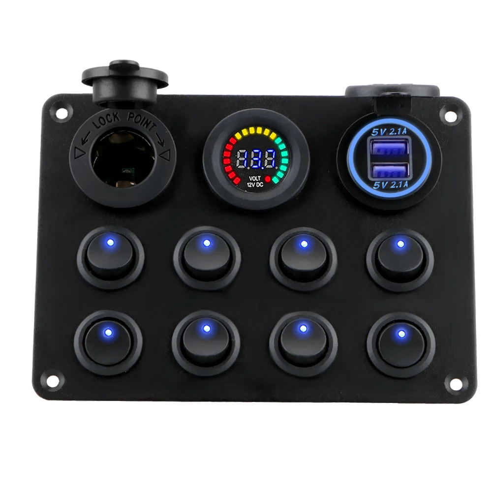 

8 Gang 12-24V Toggle Switch Panel Dual USB Charger ON/OFF Circuit Breaker Car Push Button Switch For Car Truck ATV UTV Caravan