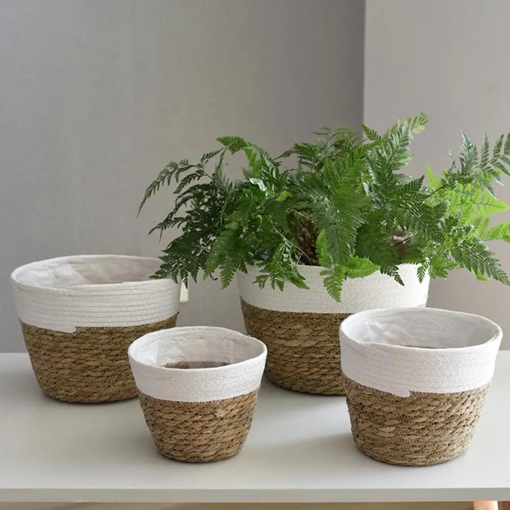 

Handmade Straw Flower Pot Flowerpot Succulent Plant Container Storage Basket