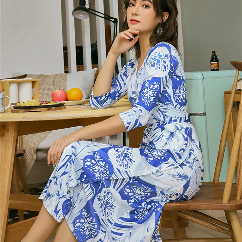 

2020 New Summer Dresses For Women print V-Neck Casual High Waist Retro Lace up Female Long Dress Office Lady Party Fashion Dress