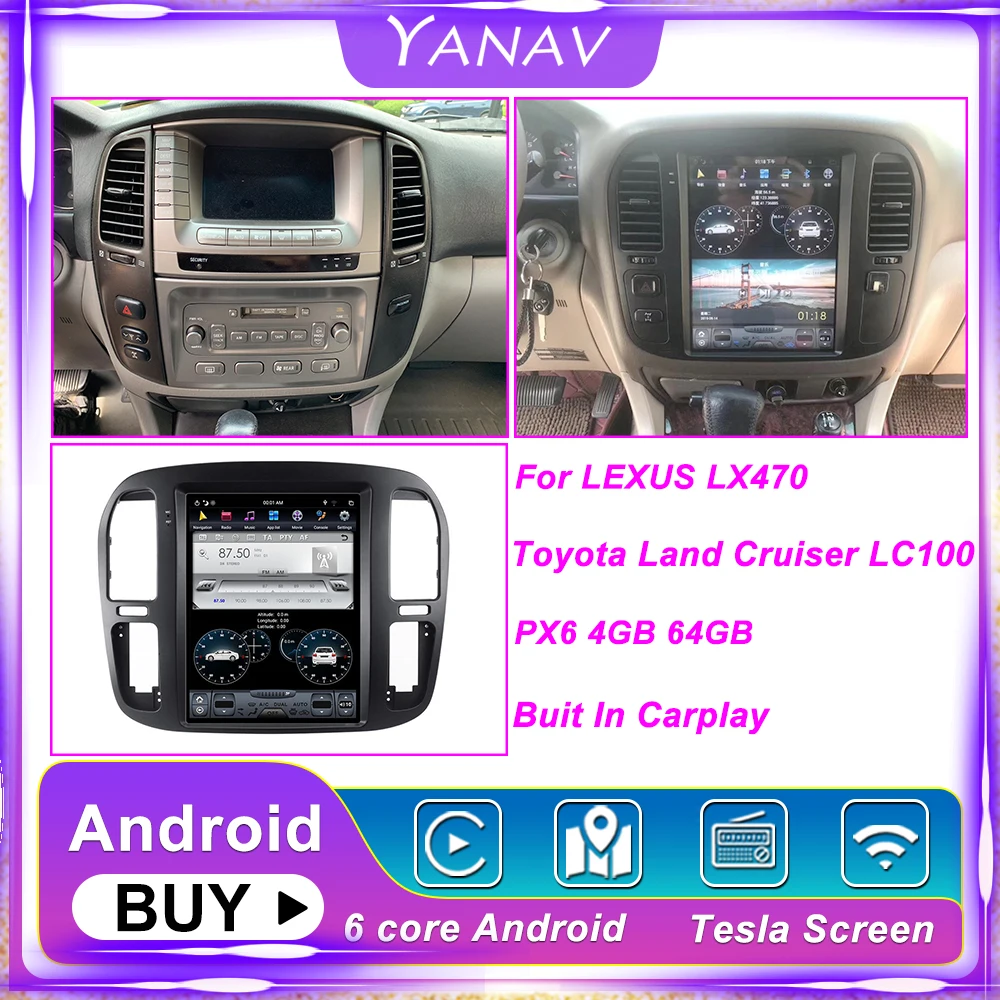 Автомагнитола для LEXUS LX470 2004-2006 Toyota Land Cruiser LC100 Tesla Android экран GPS-навигатор приемник