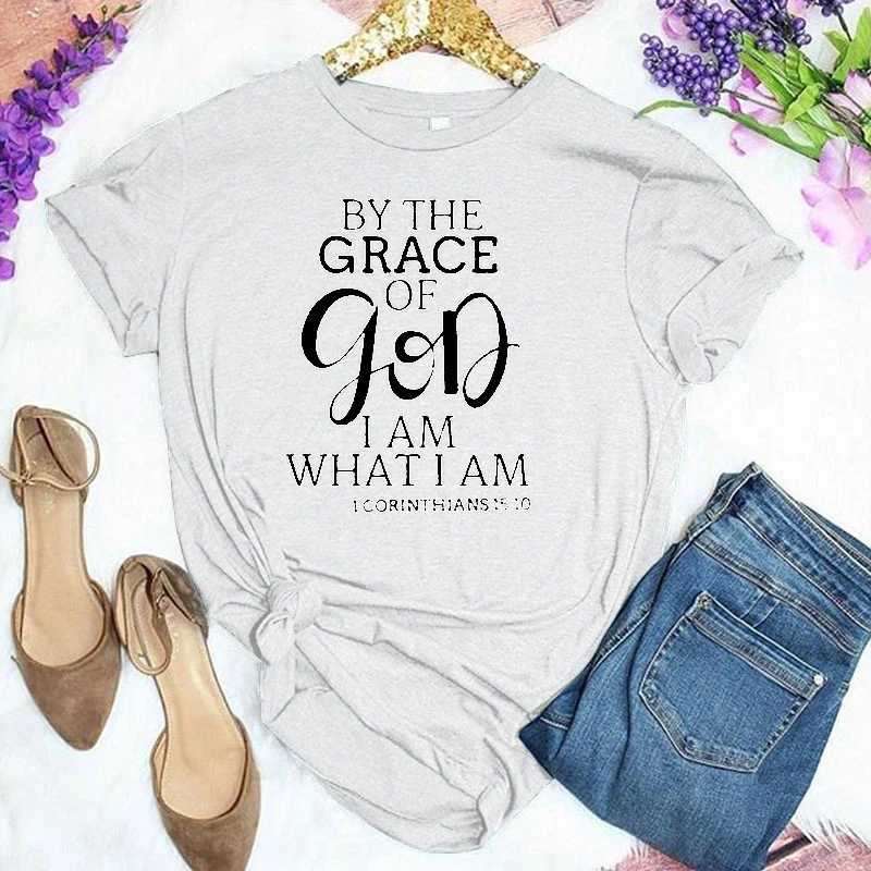 

By the grace god i am what i am slogan Women Summer Fashion t Shirt Female Hipster Christian baptism grunge tees tops-K991