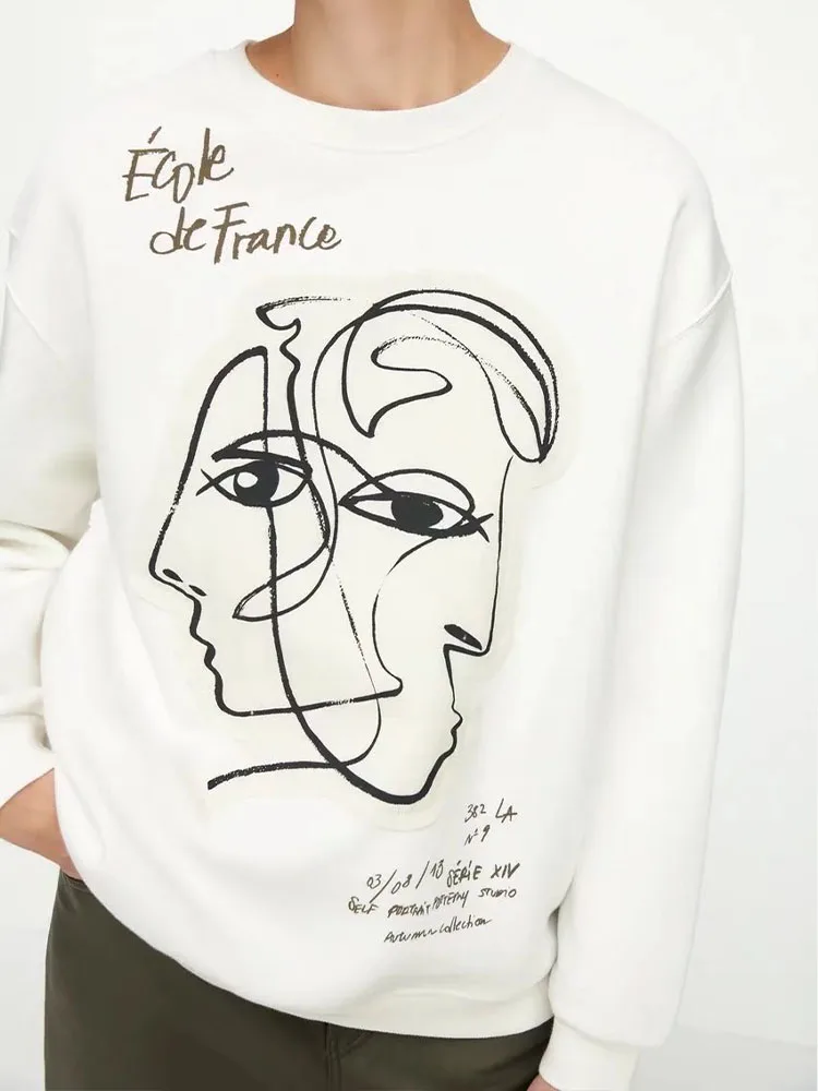 Свитер спортивный свободный с круглым вырезом и длинными рукавами | Женская