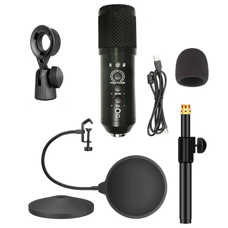 

USB Streaming Media Podcast PC Microphone Professional Studio Multi-Voice Function Cardioid Condenser Microphone Kit