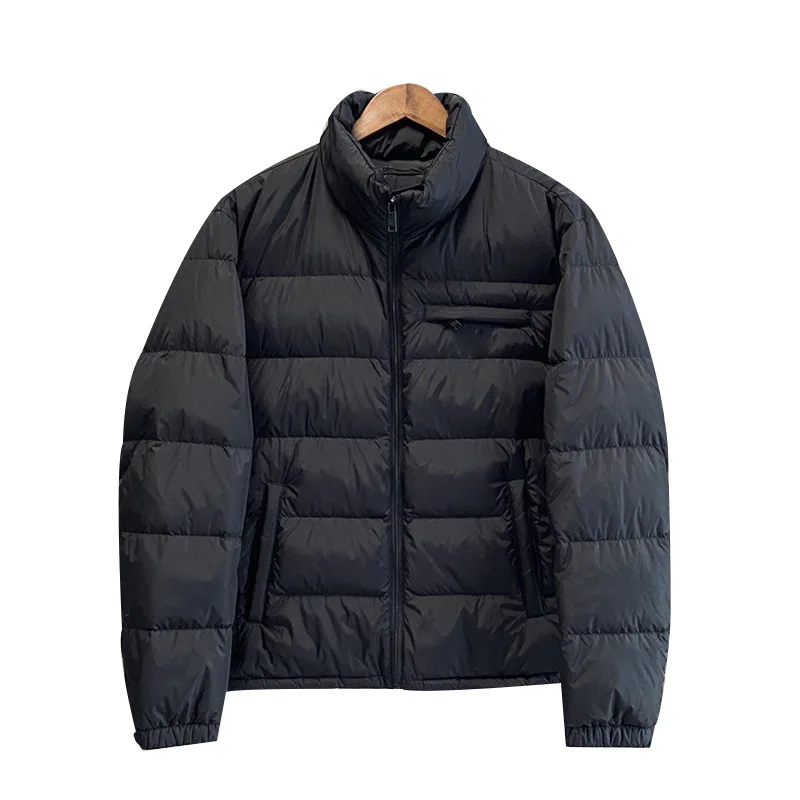 

21 autumn and winter luxury new classic triangle emblem male fashion casual collar down jacket