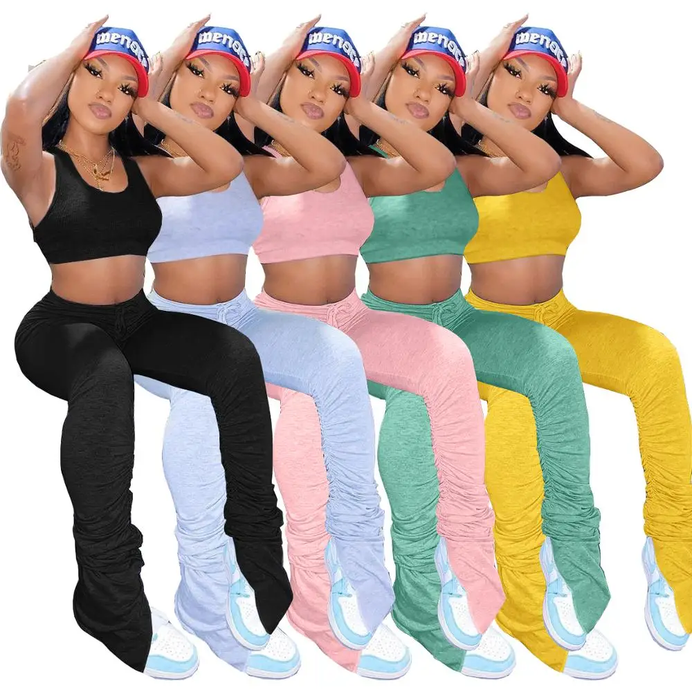 

Hr8112 European and American summer women's waistcoat single side pleated pants sports leisure two piece suit spot wholesale