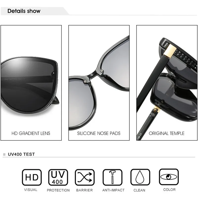 Женские очки кошачий глаз FENCHI поляризационные солнцезащитные без оправы большие