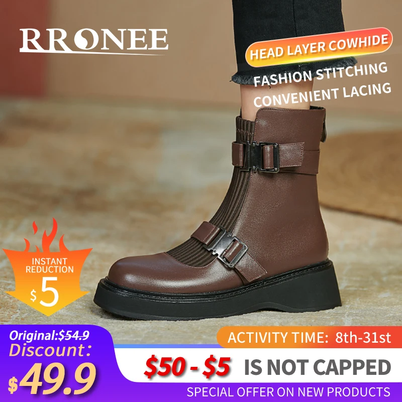 

The 2021 Chelsea Ankle Boot for women spring single Boot niche design Elastic belt buckle Medium heel platform skinny boot