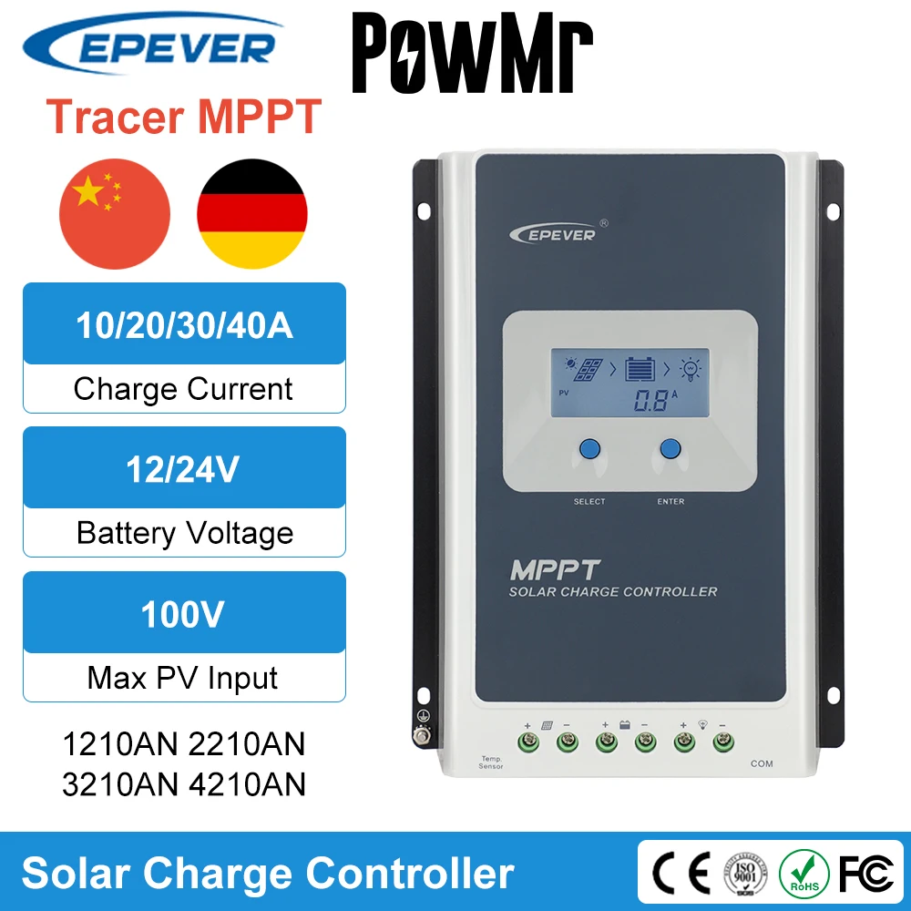 

EPEVER Tracer Solar Charger Controller MPPT 40A 30A 20A 10A LCD 12V24V Auto High Efficiency Solar Regulator 4210AN 3210AN 2210AN