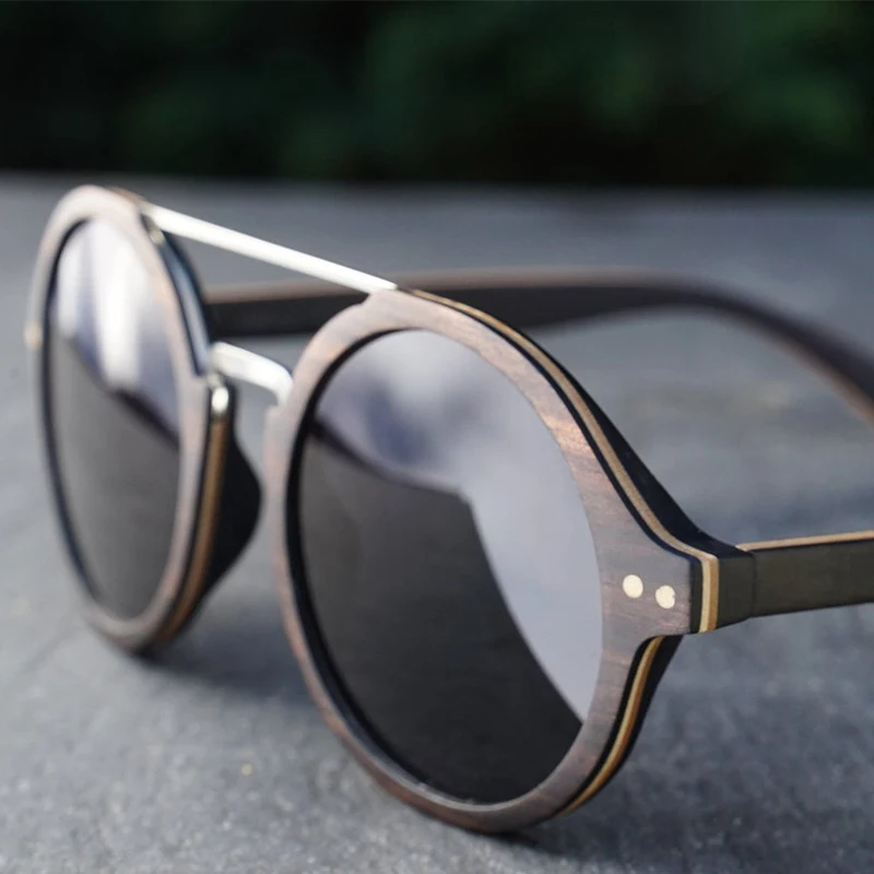 Солнцезащитные очки унисекс деревянные Поляризованные в круглой металлической