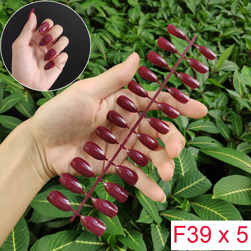 F39 X 5PCs 18 смешанных цветов короткие круглые кончики для Ногтей Полное покрытие накладные кончики для Ногтей пресс на поддельные ногти яркие цвета - Цвет: F39 X 5PCs