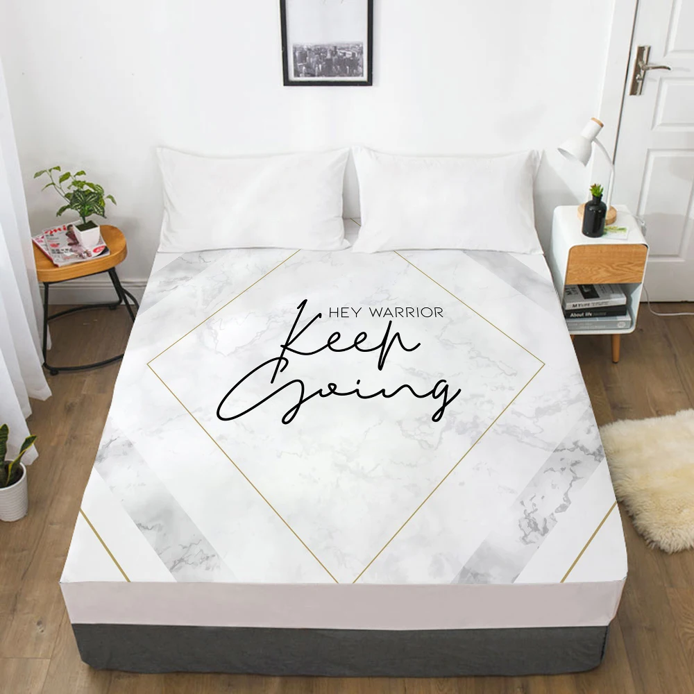 Mattress Cover Fitted Sheet With Elastic Band Bed Sheets Bedding Linens Queen King Size Bedsheet 160X200CM Marble Keep Going|Простыня| |
