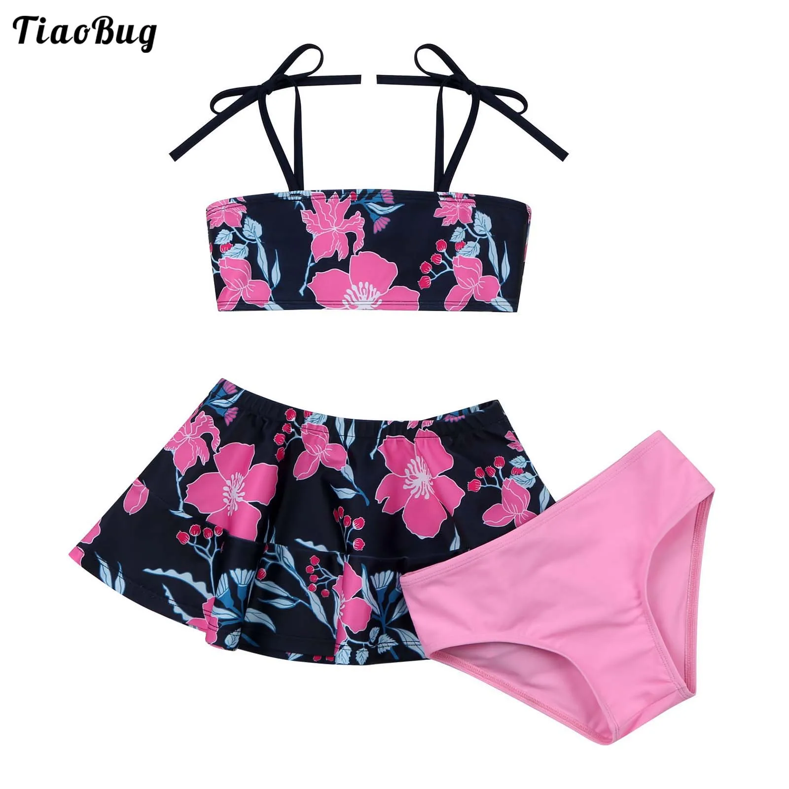 

Летние Детские купальники TiaoBug с цветочным принтом для девочек, комплект из 3 предметов, купальный костюм на бретельках с самозастежкой, топ...