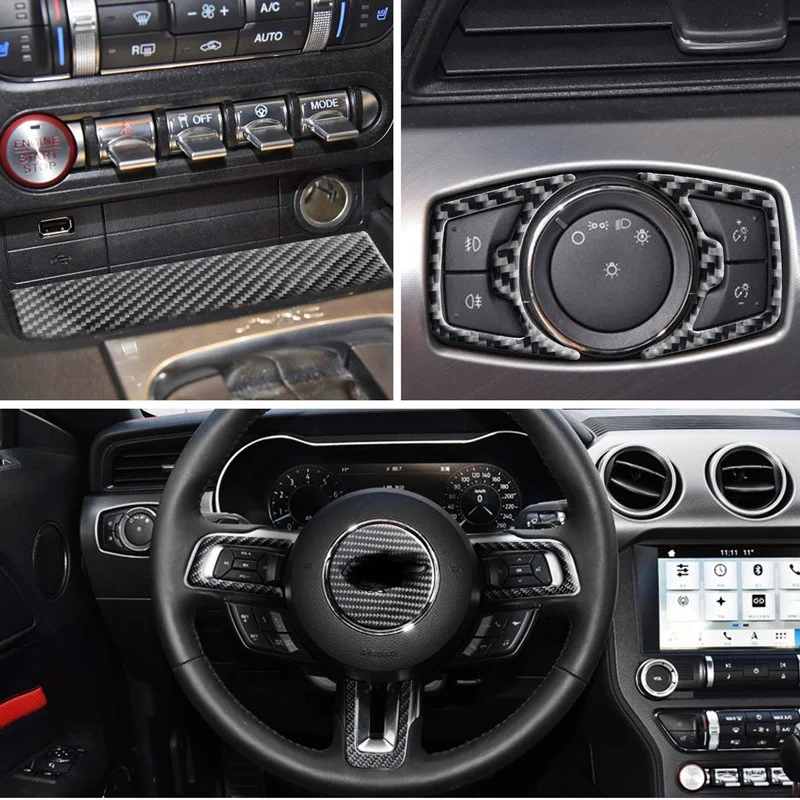 Скидка Автомобильные аксессуары из углеродного волокна, подходит для Ford Mustang 2015-2021 LHD RHD, отделка салона автомобиля, декоративная крышка, наклейка, С...