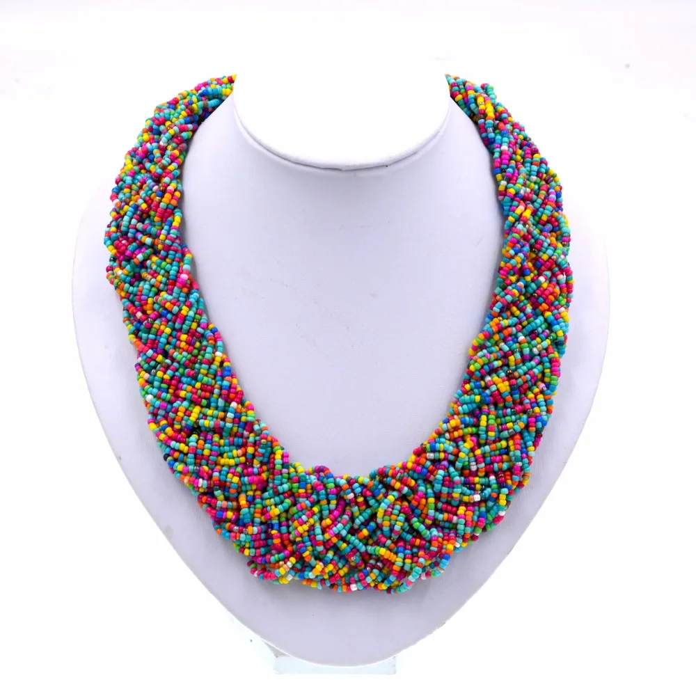 Новый стиль чокер стеклянный бисер многоцветный модное ожерелье ювелирные
