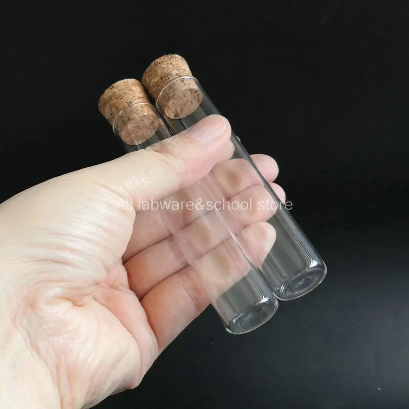 

10Pcs Lab 20x100mm Clear Glass Flat Bottom Test Tube With Cork for School experiment